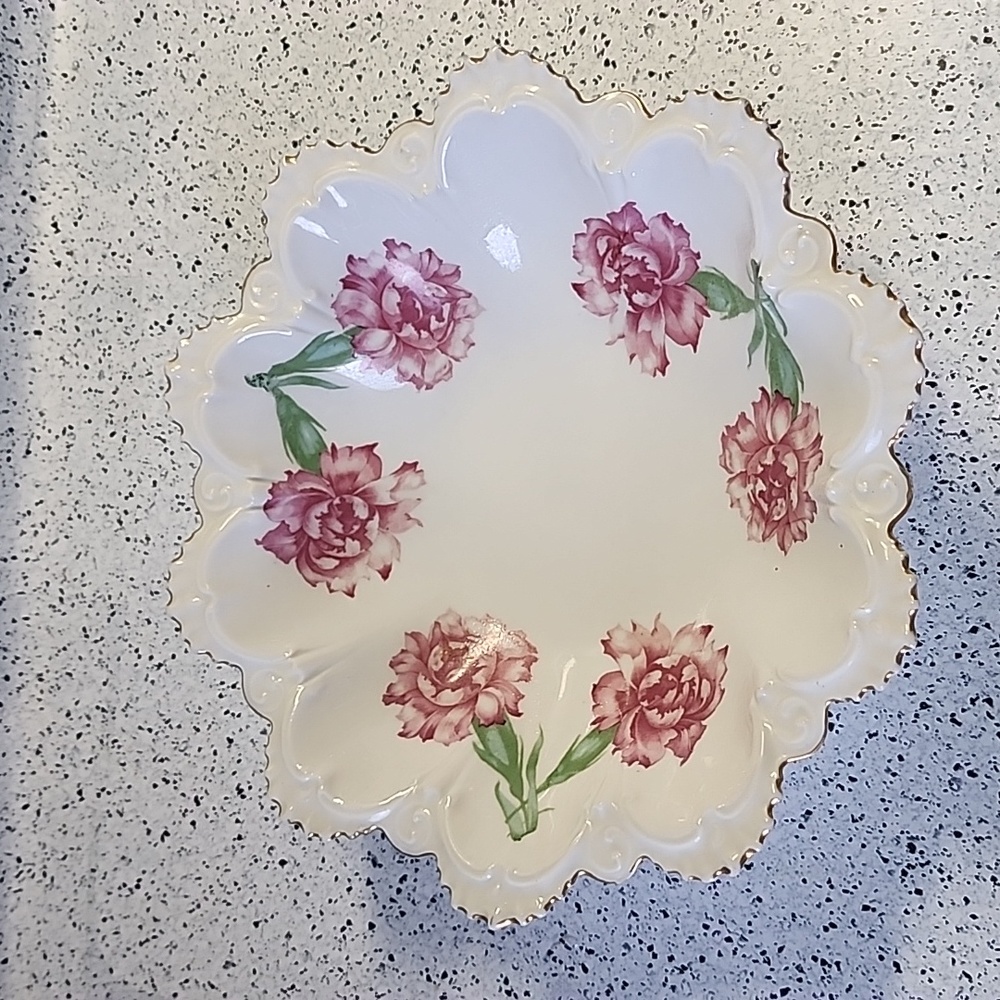 MZ AUSTRIA PORCELAIN PLATE PINK FLOWERS MARKS AUSTRIA